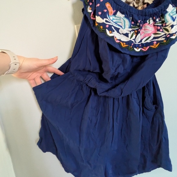 Embroidered Blue Strapless Romper - Picture 2 of 8